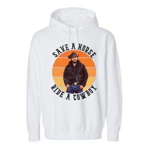 Retro Save A Horse Ride A Cow Western Country Cow Gift Garment-Dyed Fleece Hoodie