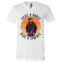 Retro Save A Horse Ride A Cow Western Country Cow Gift V-Neck T-Shirt