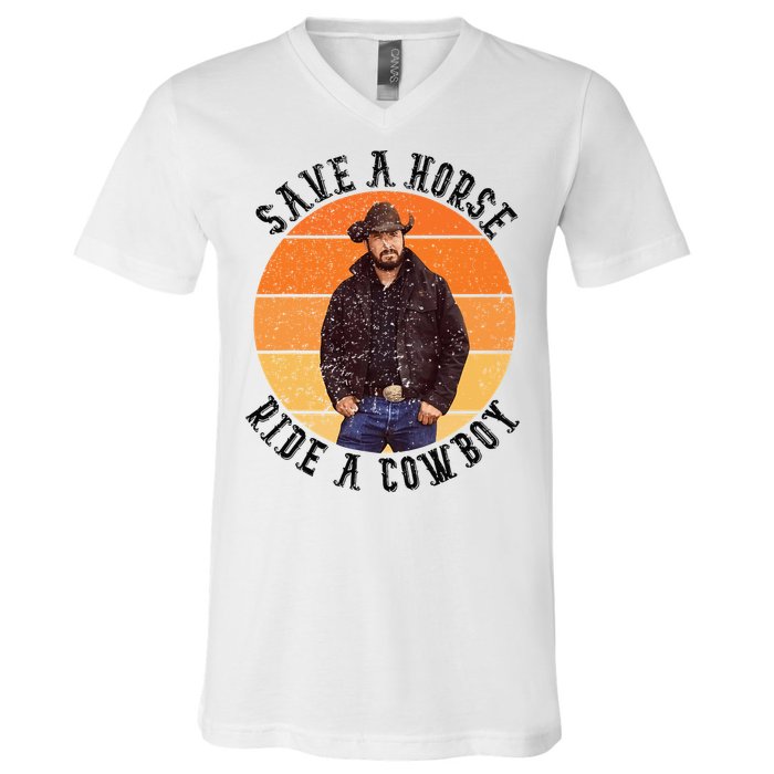 Retro Save A Horse Ride A Cow Western Country Cow Gift V-Neck T-Shirt