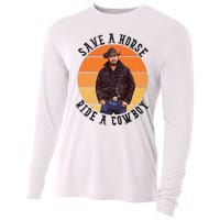 Retro Save A Horse Ride A Cow Western Country Cow Gift Cooling Performance Long Sleeve Crew