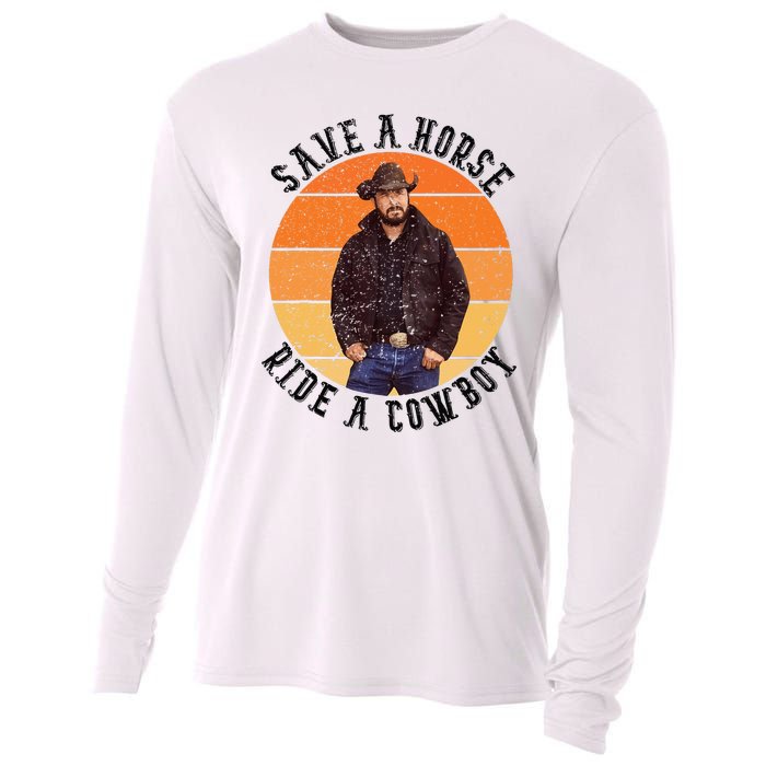 Retro Save A Horse Ride A Cow Western Country Cow Gift Cooling Performance Long Sleeve Crew