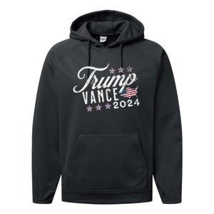 Retro Style American Flag Trump Vance 2024 Vice President Performance Fleece Hoodie