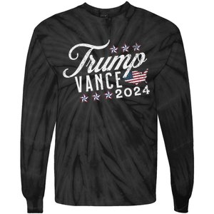 Retro Style American Flag Trump Vance 2024 Vice President Tie-Dye Long Sleeve Shirt