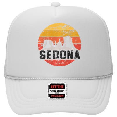 Retro Sedona Arizona Family Vacation Red Rocks Gift Premium High Crown Mesh Back Trucker Hat