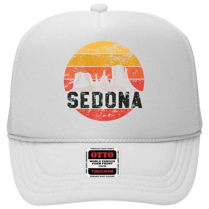 Retro Sedona Arizona Family Vacation Red Rocks Gift Premium High Crown Mesh Back Trucker Hat