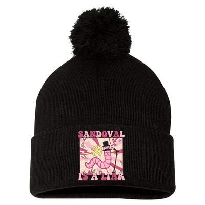 Retro Sandovals A Liar Worm With A Mustache Pom Pom 12in Knit Beanie