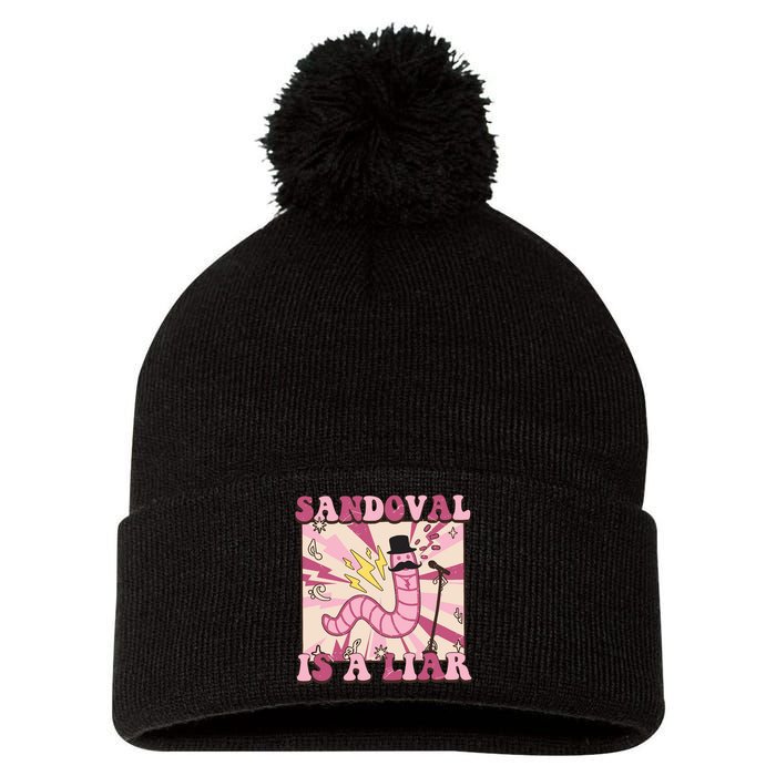 Retro Sandovals A Liar Worm With A Mustache Pom Pom 12in Knit Beanie