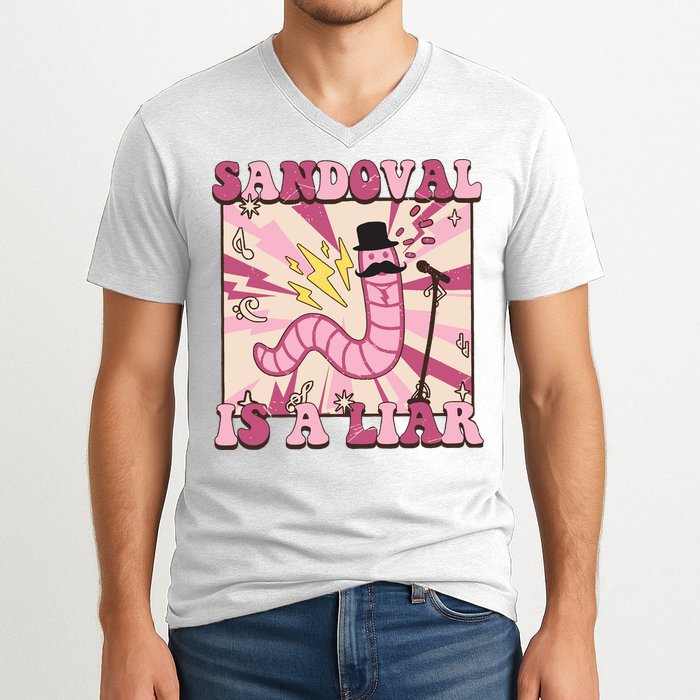 Retro Sandovals A Liar Worm With A Mustache V-Neck T-Shirt