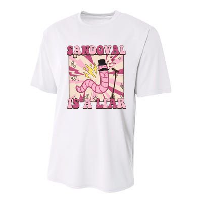 Retro Sandovals A Liar Worm With A Mustache Youth Performance Sprint T-Shirt