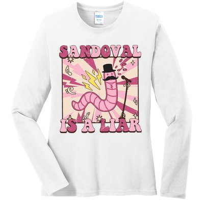 Retro Sandovals A Liar Worm With A Mustache Ladies Long Sleeve Shirt