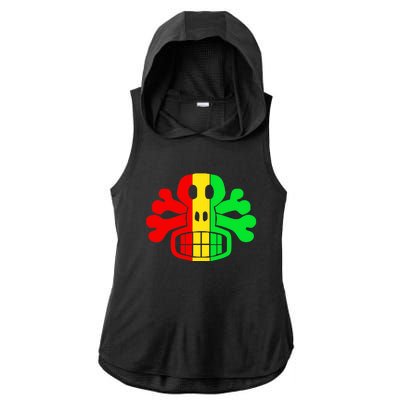 RASTA SKULL AND CROSSBONES Reggae Dub Club Rave Ladies PosiCharge Tri-Blend Wicking Draft Hoodie Tank