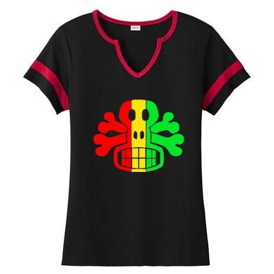 RASTA SKULL AND CROSSBONES Reggae Dub Club Rave Ladies Halftime Notch Neck Tee