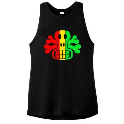 RASTA SKULL AND CROSSBONES Reggae Dub Club Rave Ladies PosiCharge Tri-Blend Wicking Tank