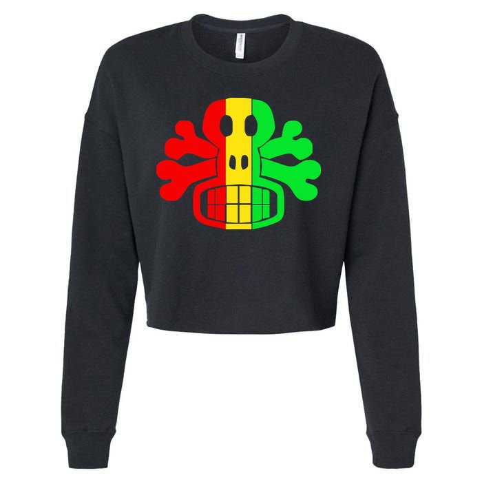 RASTA SKULL AND CROSSBONES Reggae Dub Club Rave Cropped Pullover Crew