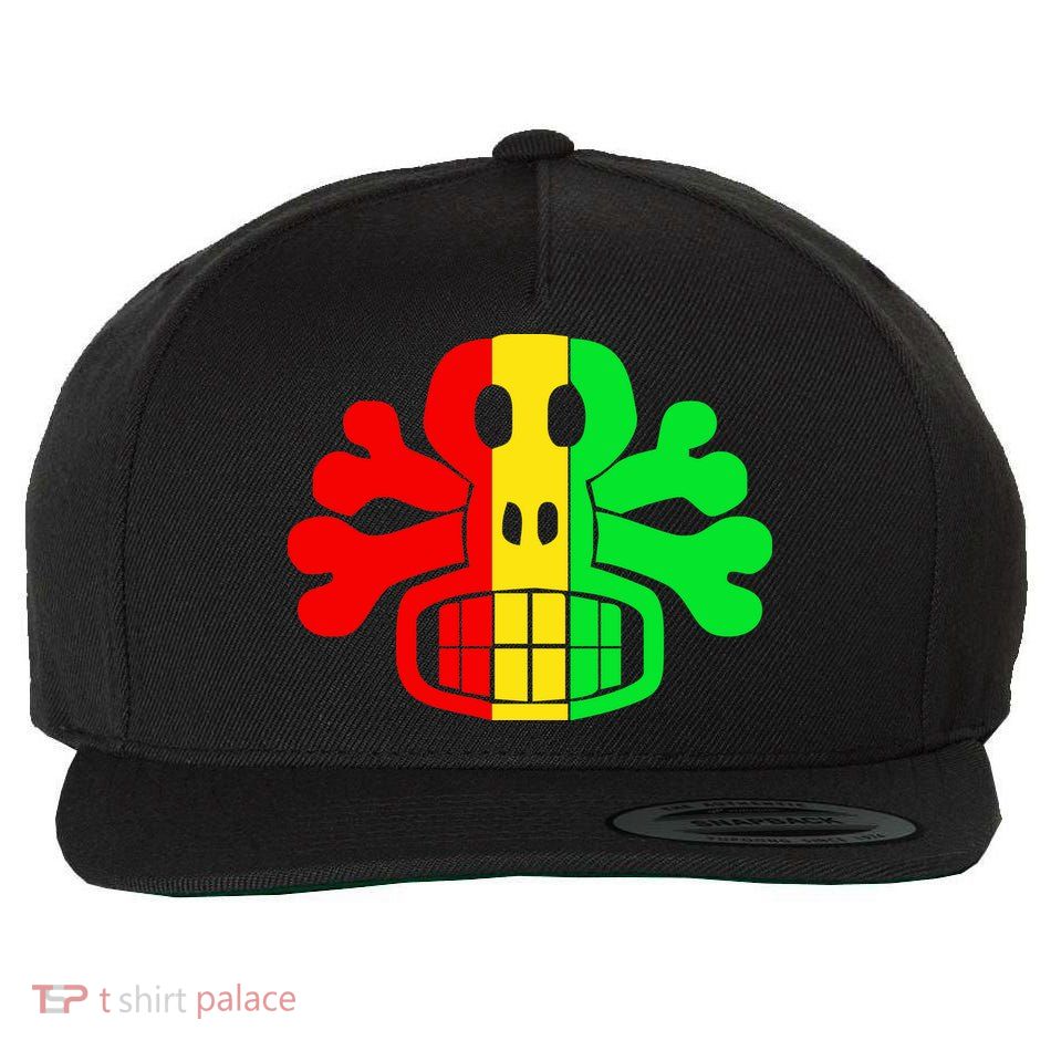 RASTA SKULL AND CROSSBONES Reggae Dub Club Rave Wool Snapback Cap