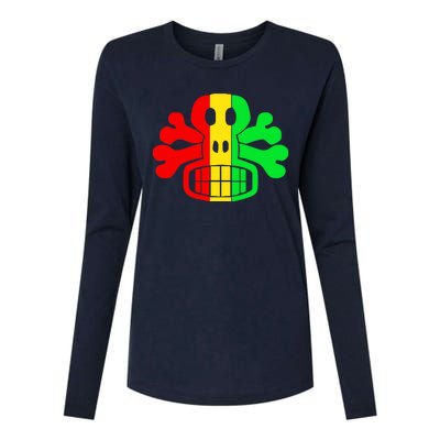 RASTA SKULL AND CROSSBONES Reggae Dub Club Rave Womens Cotton Relaxed Long Sleeve T-Shirt