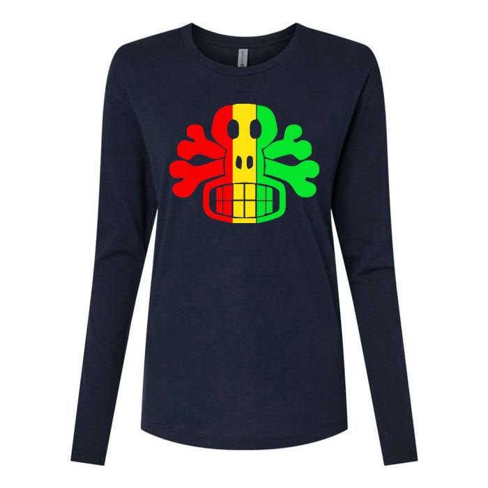 RASTA SKULL AND CROSSBONES Reggae Dub Club Rave Womens Cotton Relaxed Long Sleeve T-Shirt