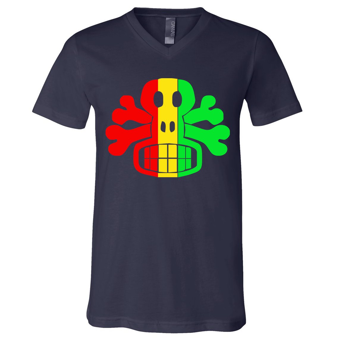 RASTA SKULL AND CROSSBONES Reggae Dub Club Rave V-Neck T-Shirt