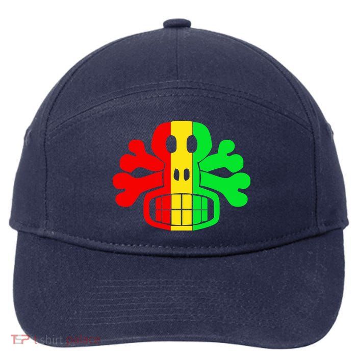 RASTA SKULL AND CROSSBONES Reggae Dub Club Rave 7-Panel Snapback Hat