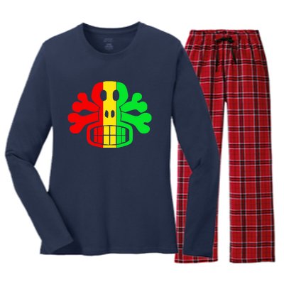 RASTA SKULL AND CROSSBONES Reggae Dub Club Rave Women's Long Sleeve Flannel Pajama Set 