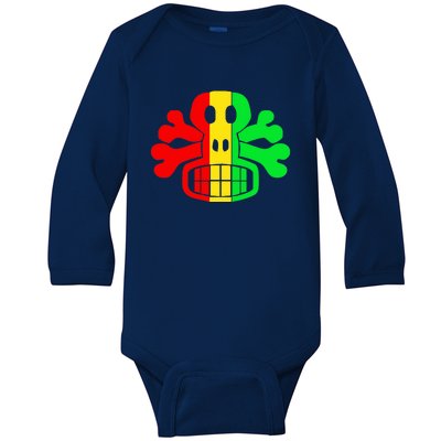 RASTA SKULL AND CROSSBONES Reggae Dub Club Rave Baby Long Sleeve Bodysuit