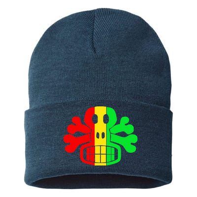 RASTA SKULL AND CROSSBONES Reggae Dub Club Rave Sustainable Knit Beanie