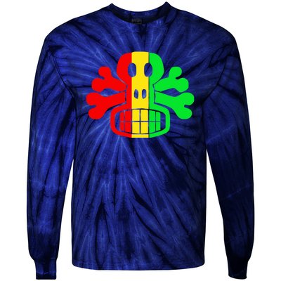 RASTA SKULL AND CROSSBONES Reggae Dub Club Rave Tie-Dye Long Sleeve Shirt