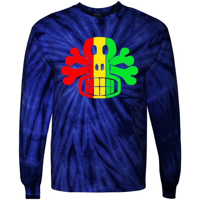 RASTA SKULL AND CROSSBONES Reggae Dub Club Rave Tie-Dye Long Sleeve Shirt