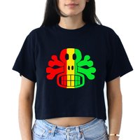RASTA SKULL AND CROSSBONES Reggae Dub Club Rave Women's Crop Top Tee