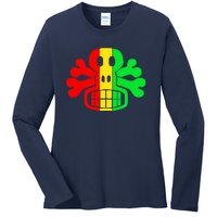 RASTA SKULL AND CROSSBONES Reggae Dub Club Rave Ladies Long Sleeve Shirt