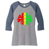 RASTA SKULL AND CROSSBONES Reggae Dub Club Rave Women's Tri-Blend 3/4-Sleeve Raglan Shirt