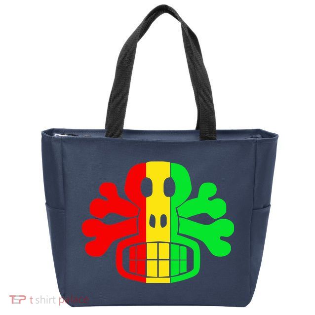 RASTA SKULL AND CROSSBONES Reggae Dub Club Rave Zip Tote Bag