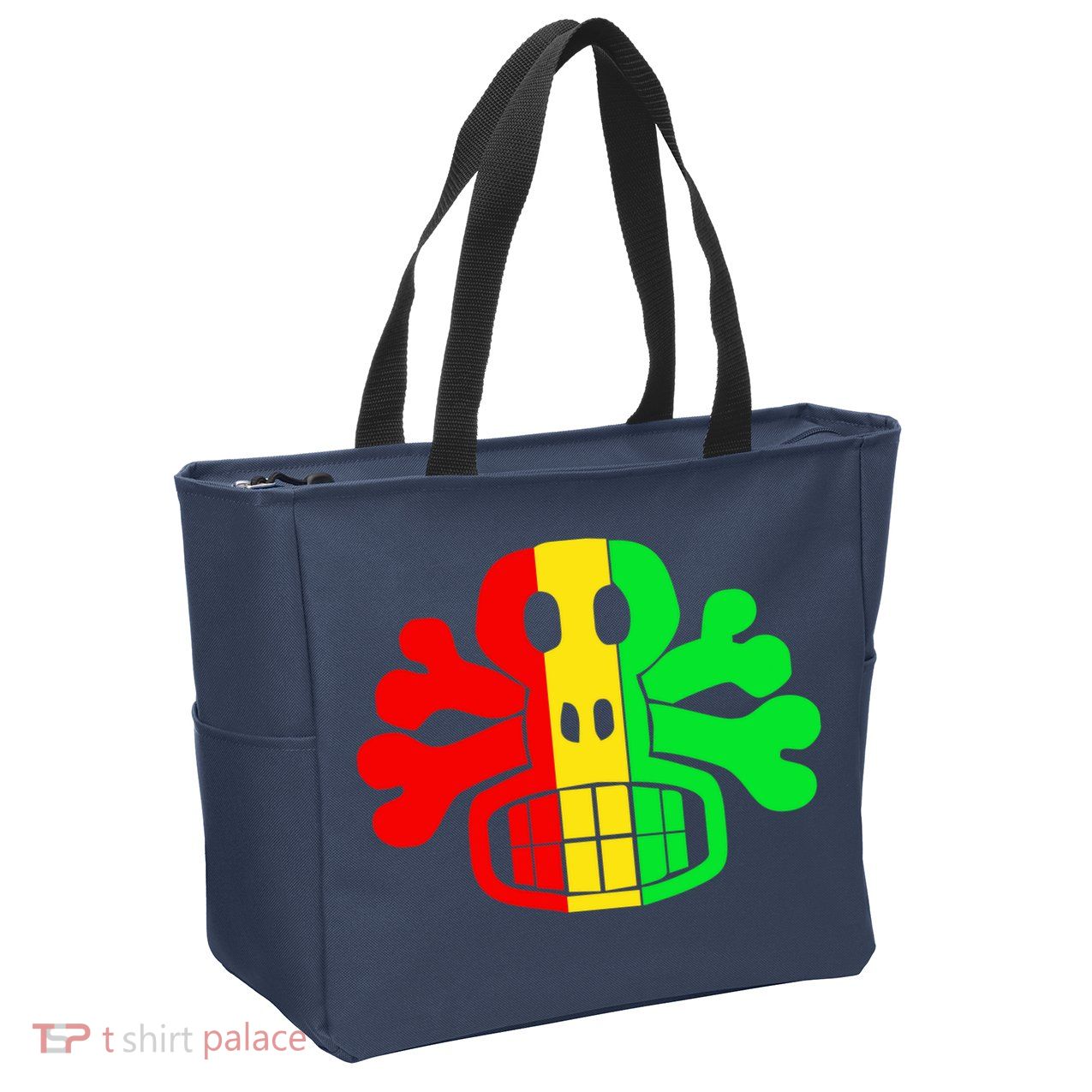 RASTA SKULL AND CROSSBONES Reggae Dub Club Rave Zip Tote Bag