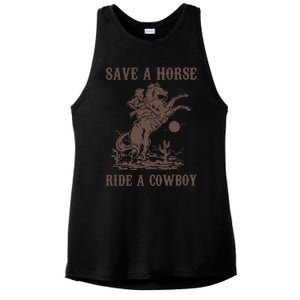 Retro Save A Horse Ride A Cowboy Country Music Ladies PosiCharge Tri-Blend Wicking Tank