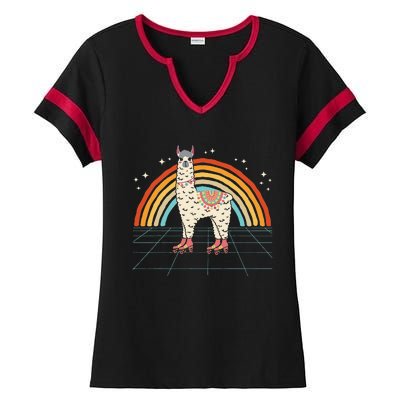 Roller Skating Alpaca Skater Skate 70s 80s Ladies Halftime Notch Neck Tee