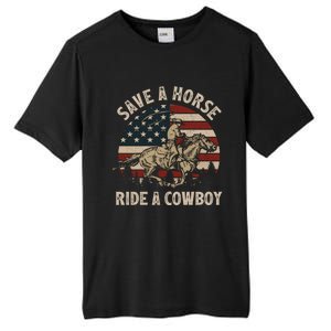 Retro Save A Horse Ride A Cow Riding Horse Rodeo Usa Flag Gift Tall Fusion ChromaSoft Performance T-Shirt