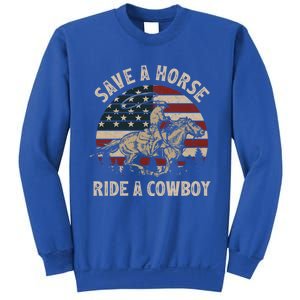 Retro Save A Horse Ride A Cow Riding Horse Rodeo Usa Flag Gift Sweatshirt