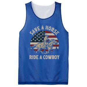 Retro Save A Horse Ride A Cow Riding Horse Rodeo Usa Flag Gift Mesh Reversible Basketball Jersey Tank