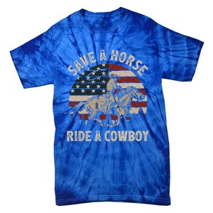 Retro Save A Horse Ride A Cow Riding Horse Rodeo Usa Flag Gift Tie-Dye T-Shirt