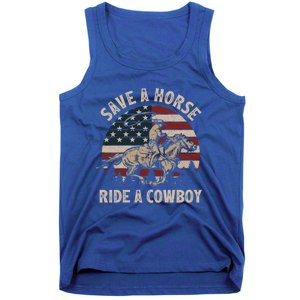 Retro Save A Horse Ride A Cow Riding Horse Rodeo Usa Flag Gift Tank Top