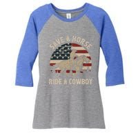 Retro Save A Horse Ride A Cow Riding Horse Rodeo Usa Flag Gift Women's Tri-Blend 3/4-Sleeve Raglan Shirt