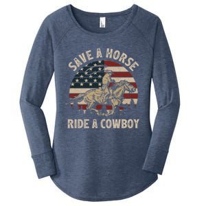 Retro Save A Horse Ride A Cow Riding Horse Rodeo Usa Flag Gift Women's Perfect Tri Tunic Long Sleeve Shirt