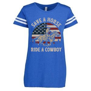 Retro Save A Horse Ride A Cow Riding Horse Rodeo Usa Flag Gift Enza Ladies Jersey Football T-Shirt