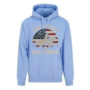 Retro Save A Horse Ride A Cow Riding Horse Rodeo Usa Flag Gift Unisex Surf Hoodie