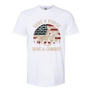 Retro Save A Horse Ride A Cow Riding Horse Rodeo Usa Flag Gift Softstyle CVC T-Shirt