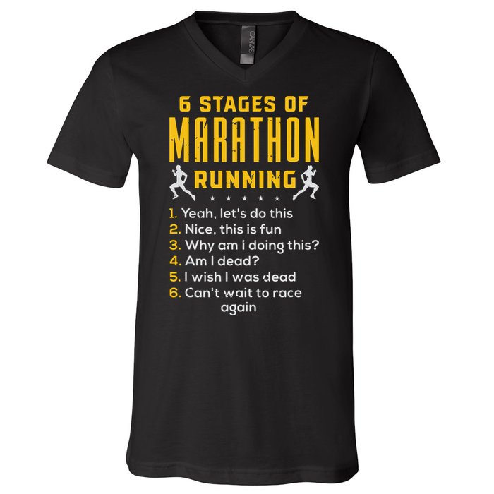 Runner Sport Athlete 6 Stages Of Marathon Running V-Neck T-Shirt