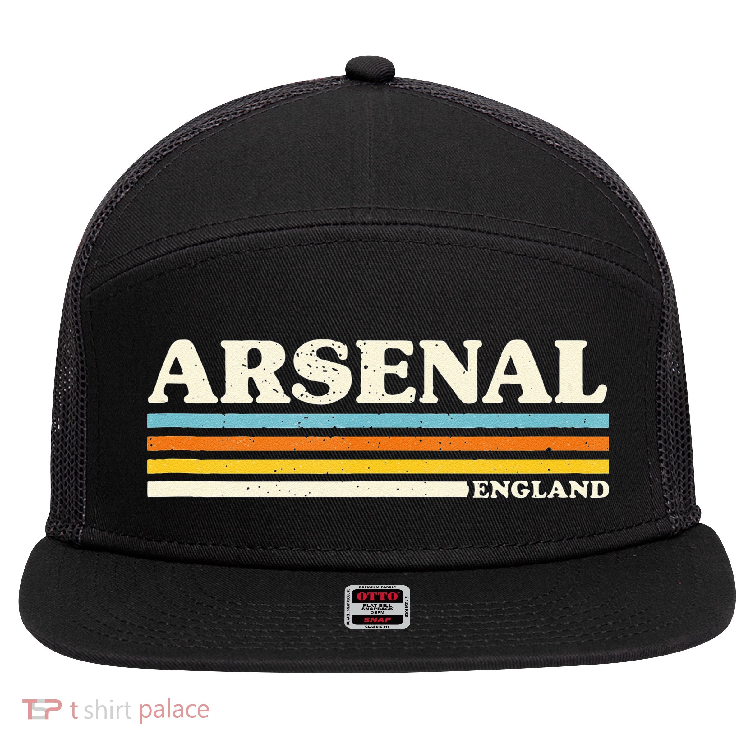 Retro Stripe Arsenal 7 Panel Mesh Trucker Snapback Hat