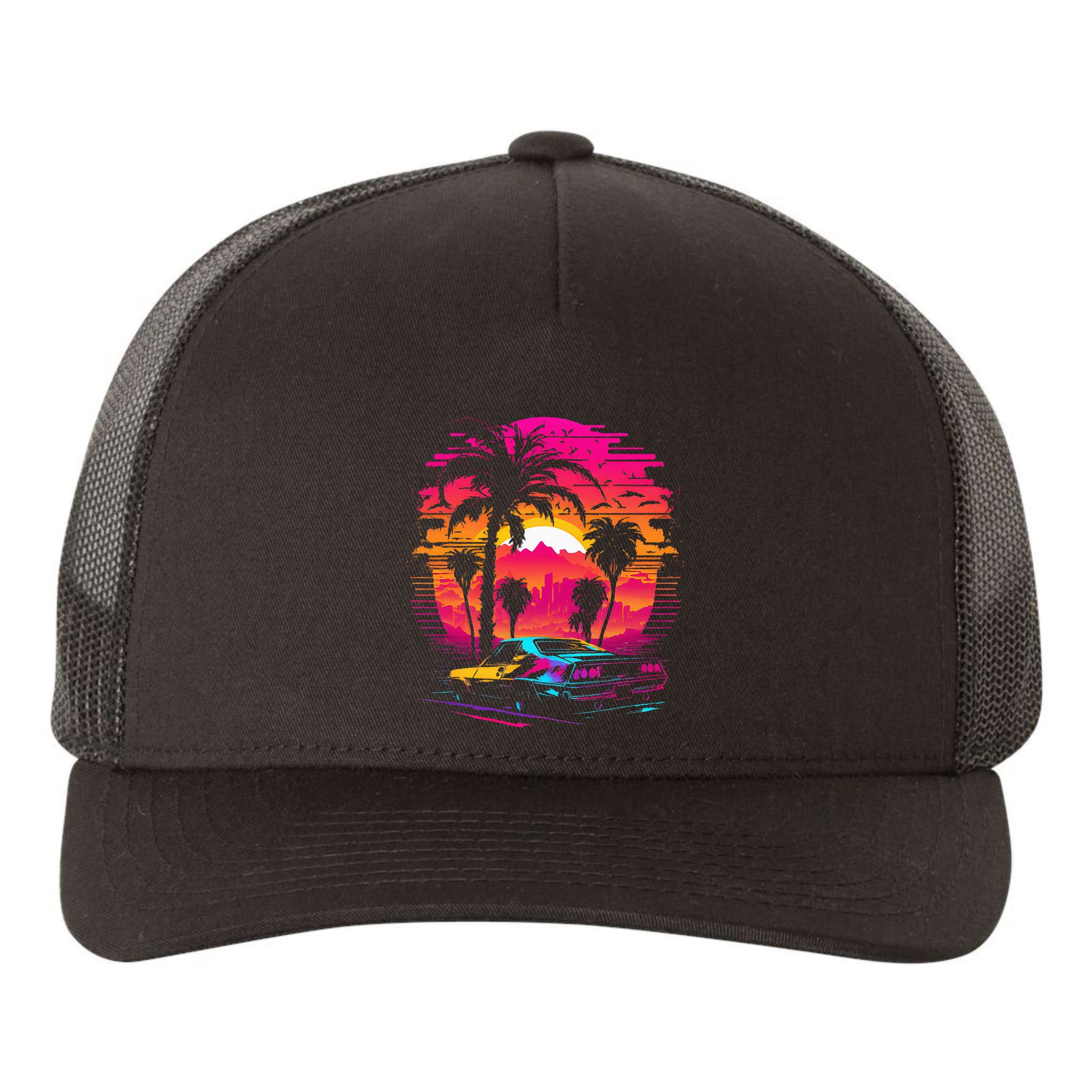 Retrowave Synthwave Aesthetic Sports Car 80s 90s Yupoong Adult 5-Panel Trucker Hat