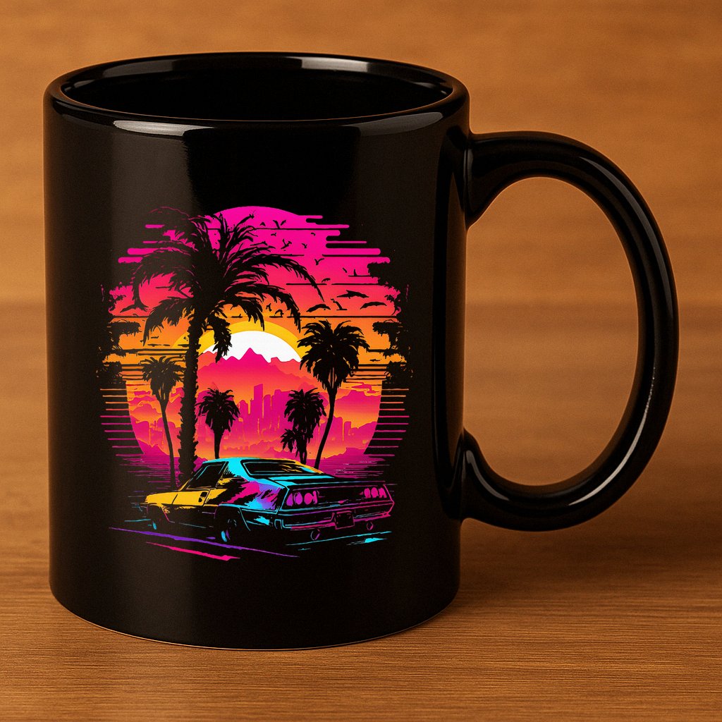 Retrowave Synthwave Aesthetic Sports Car 80s 90s 11oz C Handle Ceramic Mug