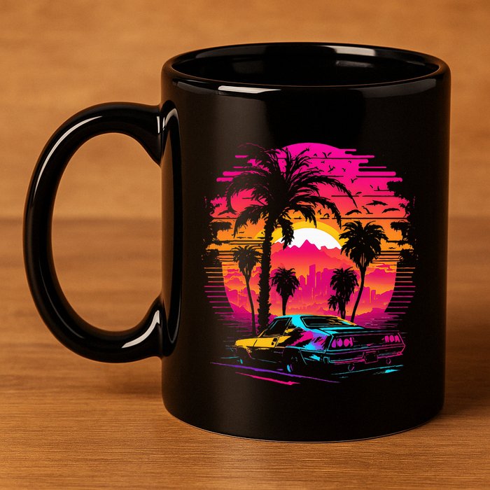 Retrowave Synthwave Aesthetic Sports Car 80s 90s 11oz C Handle Ceramic Mug
